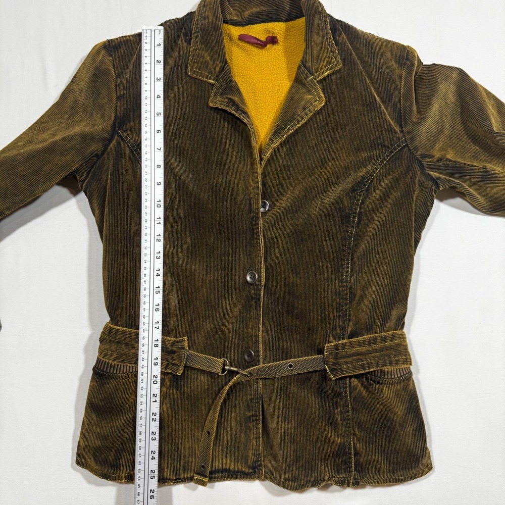 Vintage Y2K Corduroy Jacket Belted Fleece Warm Olive L Academia Steampunk Grunge - Picture 12 of 16